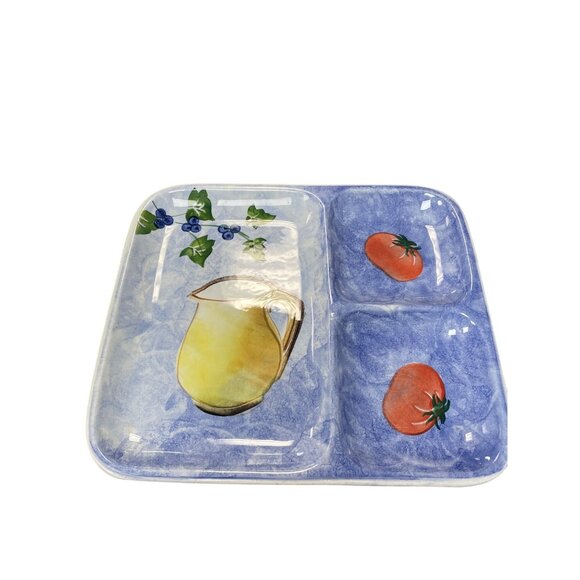 Ceramica JRM Handcrafted Stoneware Divided fruite pitcher art Serving plate 11.5 - Picture 1 of 10